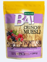 BAKALLAND  Muesli giòn và trái cây cherry, dâu rừng, mâm xôi, việt quất và nho