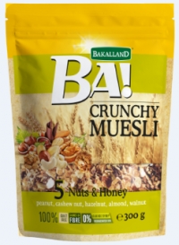 BAKALLAND Muesli giòn và hạt óc chó, hạnh nhân, hạt phỉ, mật ong và đậu phộng