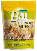BAKALLAND Muesli gi&ograve;n v&agrave; hạt &oacute;c ch&oacute;, hạnh nh&acirc;n, hạt phỉ, mật ong v&agrave; đậu phộng